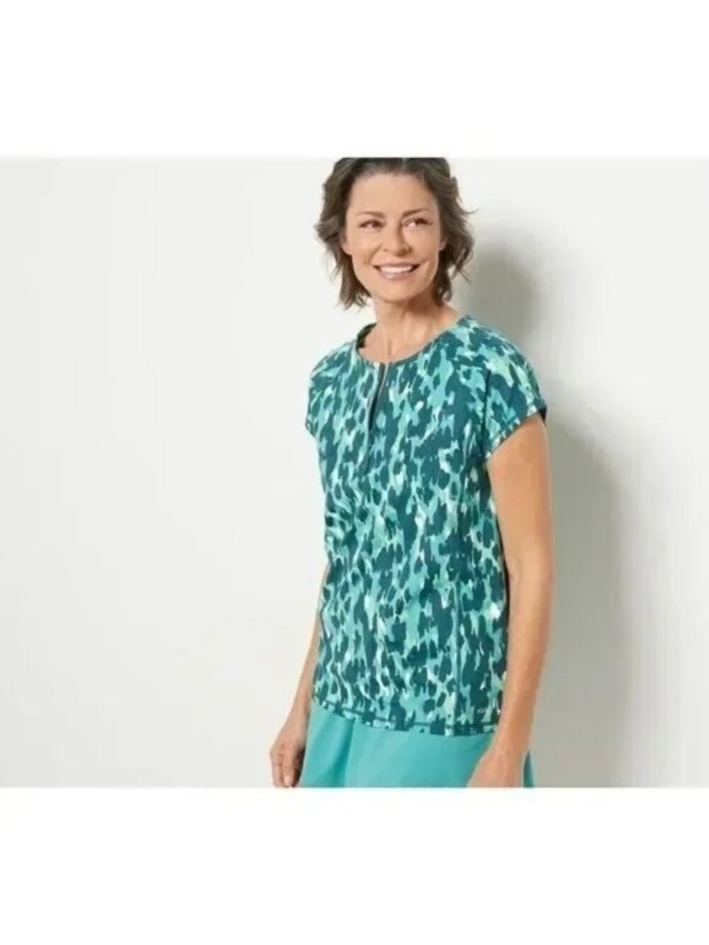 Zuda Swim Shirt Size XS UPF50 Short Sleeve Teal Abstract Green Summer Beach NEW